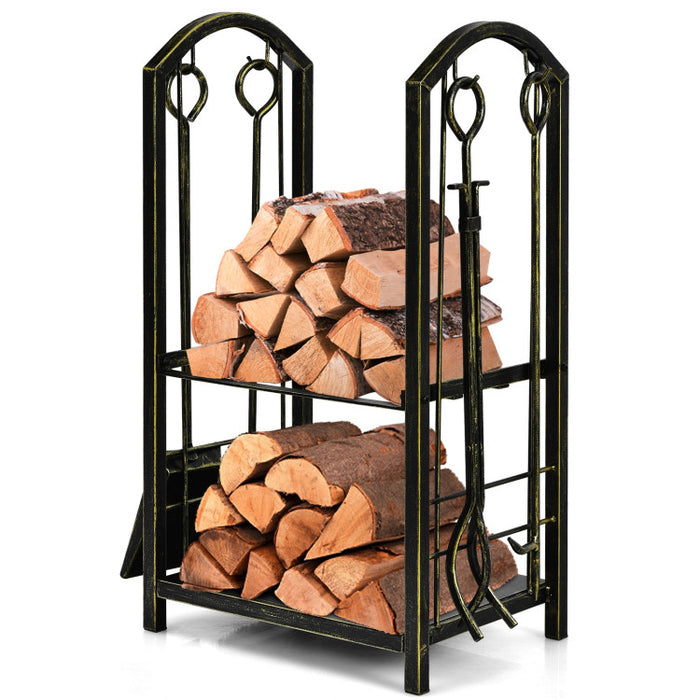 Premium Fireplace Log Rack with 4 Pieces Fireplace Tools