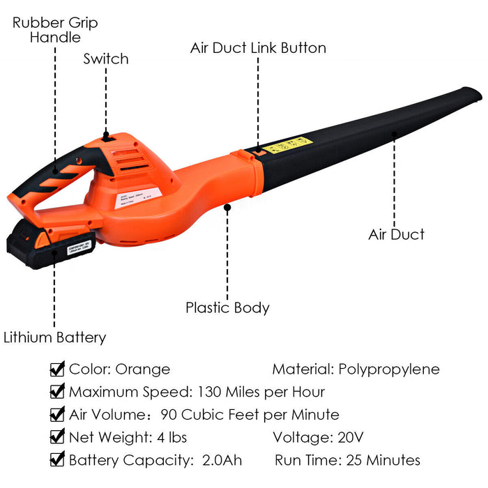 Cordless Leaf Blower Sweeper 20V 2.0Ah Blower Battery & Charger Included