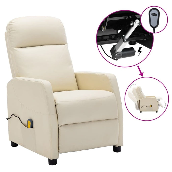 Electric Massage Reclining Chair Cream White Faux Leather - 25.6" x 38.2" x 39.4"